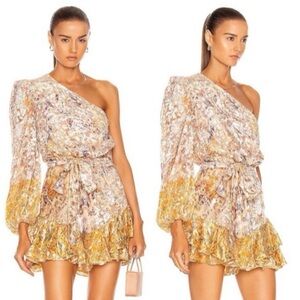 HEMANT NANDITA Kalon One Shoulder Dress Burnt Velvet Gold Holiday Floral india